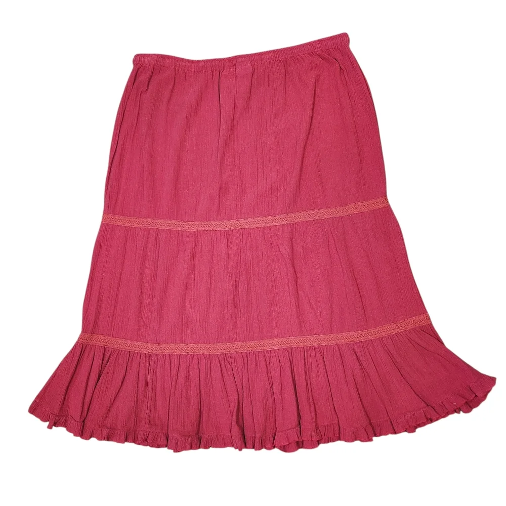 Y2K Vintage Midi‎ Maxi Prairie Skirt Red Broomstick Coquette Lace Cottagecore 22